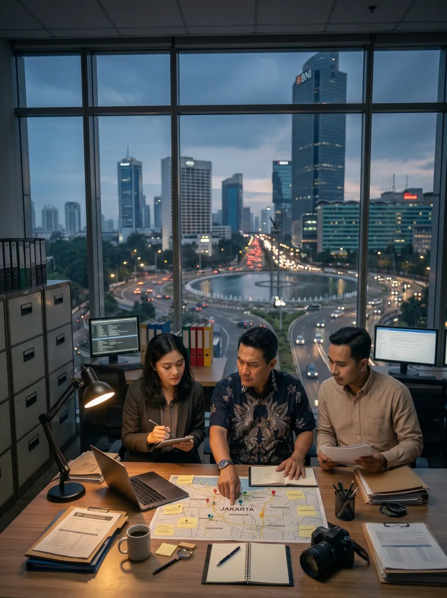 Cakra Satya Adiguna investigators reviewing a case in Jakarta